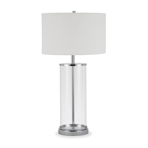 Homeroots 28" Nickel Glass Table Lamp With White Drum Shade 524527 - main