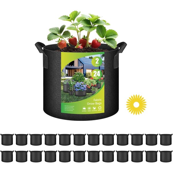 Ipower YSSOA Grow Bags 2 Gallon 300G Reusable Breathable Gardening Pots w/ Handles Non-Woven Fabric, 24PK GLGROWBAG2X6BLKX4 - main