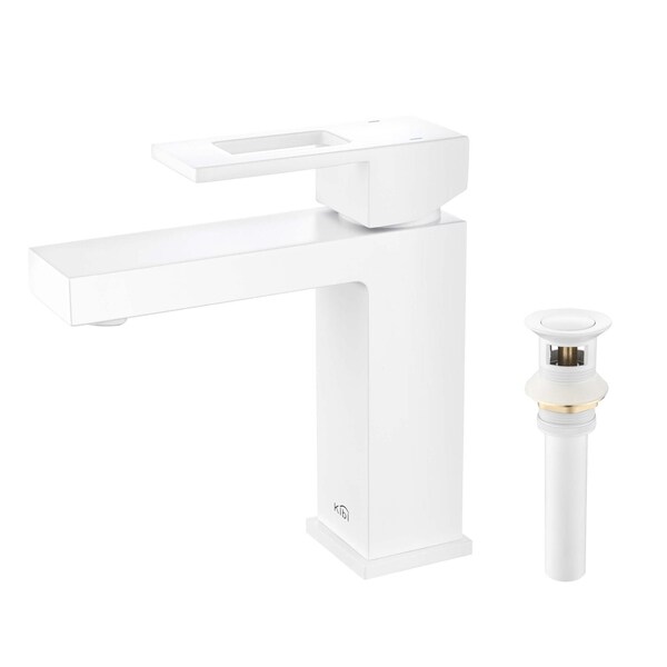 Kibi Cubic Single Handle Bathroom Vanity Sink Faucet with Pop Up Drain C-KBF1002MW-KPW100MW - main