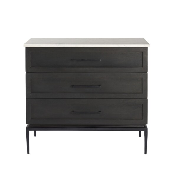 Homeroots 36" Black And White Solid Wood And Marble Three Drawer Dresser 391999 - main