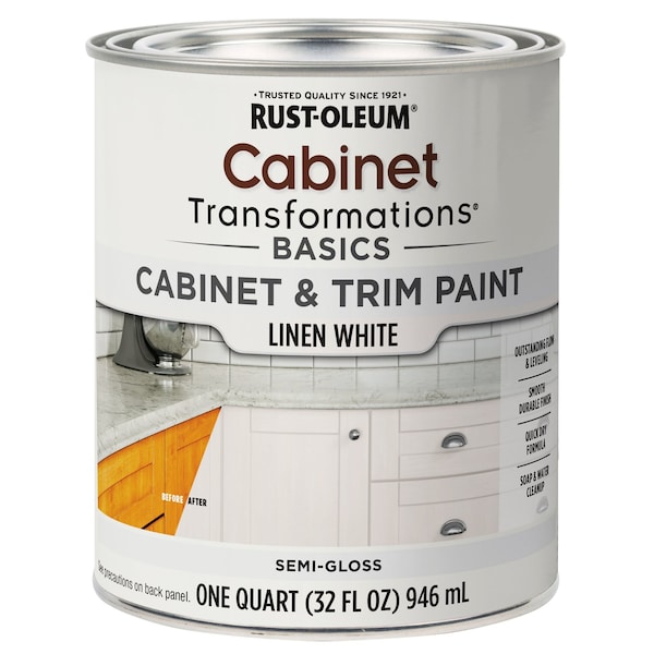 Rust-Oleum Cabinet Transformations Basics Cabinet and Trim Paint , Linen White, Semi-Gloss, 1 Quart 372008 - main