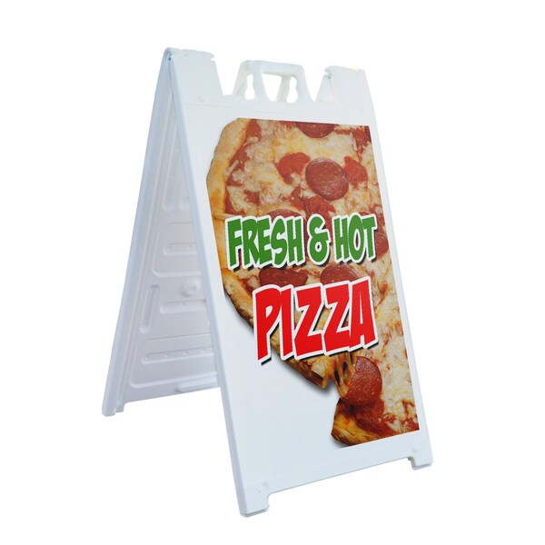 Signmission Fresh & Hot Pizza, A-Frame & 2 Decals Installed, Heavy-Duty Plastic Frame SBHD-D-2436-Fresh & Hot Pizza - main
