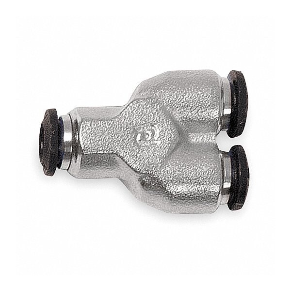 Usa Industrials Push to Connect Tube Fitting, Nickel Plated Brass w/ Plastic Release Ring, Union Wye, 3mm Tube OD ZUSA-TF-PTC-NPBR-257 - main