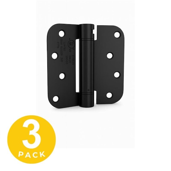 Global Door Controls 3.5 in. x 3.5 in. Matte Black Full Mortise Spring Squared Radius Door Hinge Non-Removable Pin, 3PK CPS3535-US19-M - main