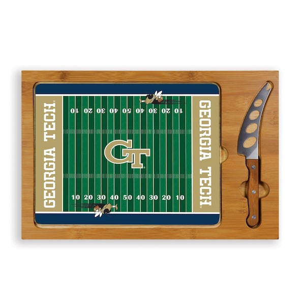 Picnic Time Family Of Brands NCAA Georgia Tech Yellow Jackets Football Field Icon Glass Top Cutting Board & Knife Set 910-00-505-194-0 - main