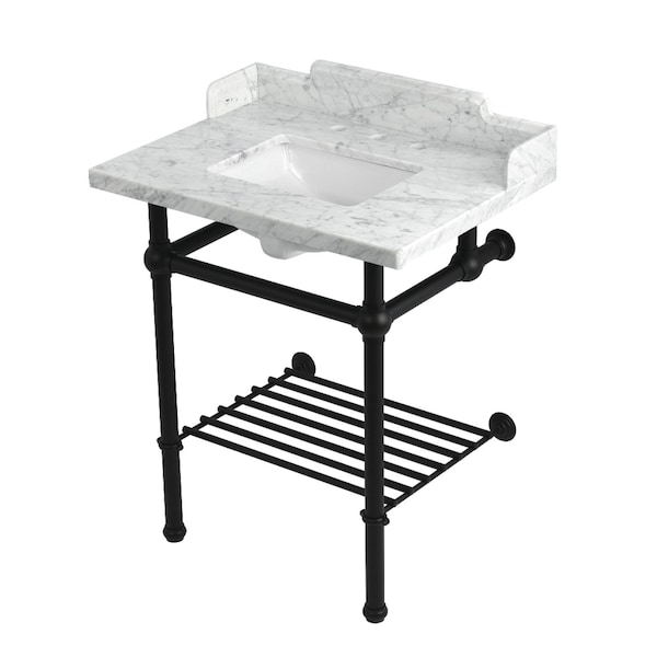 Kingston Brass 30-Inch Carrara Marble Console Sink with Brass Legs and Shelf, 8-Inch, 3-Hole LMS30MBSQB0 - main