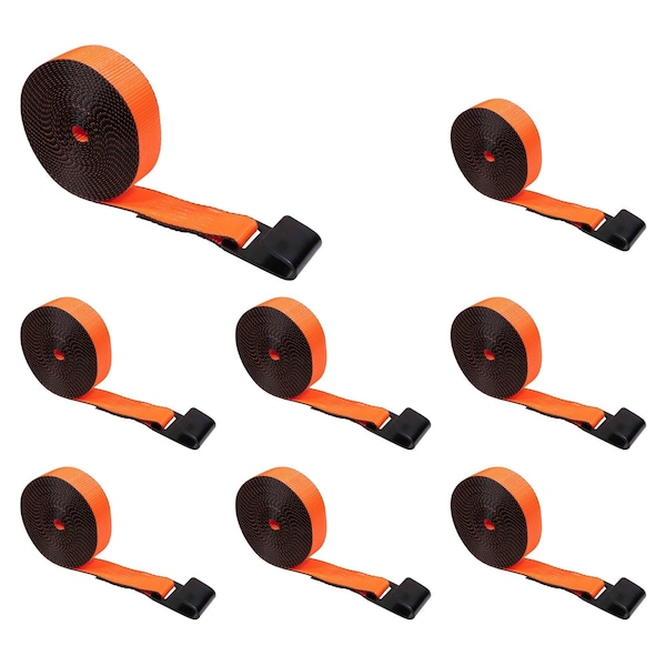 Mytee Products 2in x 30ft High Abrasion Orange Heavy Duty Tie Down w/ Flat Hook WLL 6670 lbs, 8PK WS230Ax8 - main
