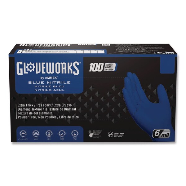 Gloveworks By Ammex HD Industrial Nitrile Gloves, Powder-Free, X-Large, 6 mil Thick, 9.5" Long, Royal Blue, 1000PK GWRBN48100 - main