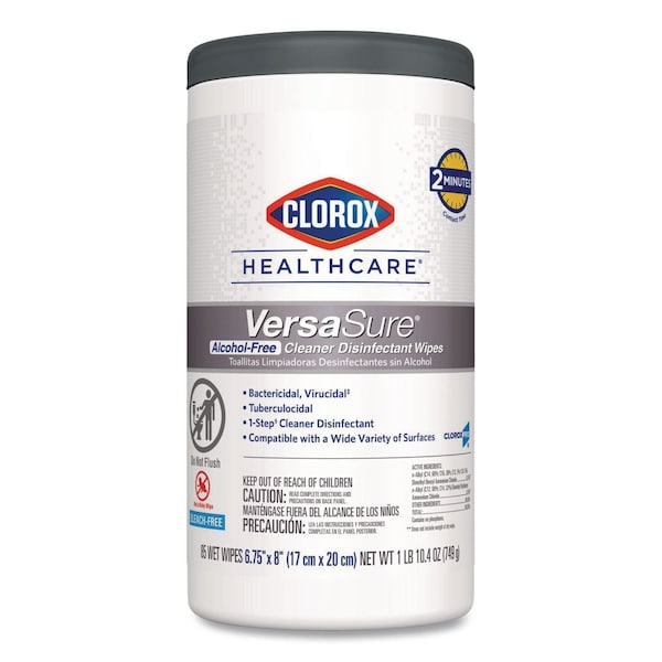 Clorox VersaSure Cleaner Disinfectant Wipes, 1-Ply, 6.75 x 8, Original Scent, White, 85 Towels Wipes 31757EA - main