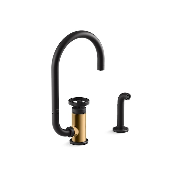 Kohler Billet Single-handle bar sink faucet with two-function extended-reach spout and side sprayer 28675-9-BMB - main