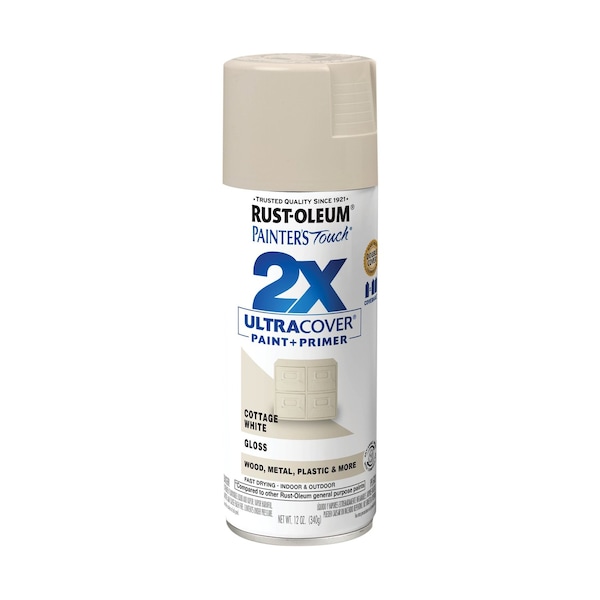 Rust-Oleum General Purpose Spray Paint, Cottage White, Gloss, Solvent, 12 Oz 334040 - main