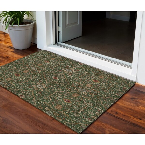 Homeroots 3' X 5' Emerald Brown And Red Floral Washable Indoor Outdoor Area Rug 604589 - main