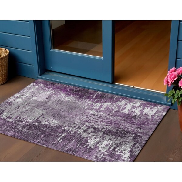 Homeroots 3' X 5' Eggplant Purple And Lavender Abstract Washable Indoor Outdoor Area Rug 582914 - main