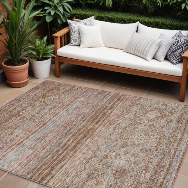 Homeroots 8' X 10' Copper Tan And Beige Floral Washable Indoor Outdoor Area Rug 606191 - main