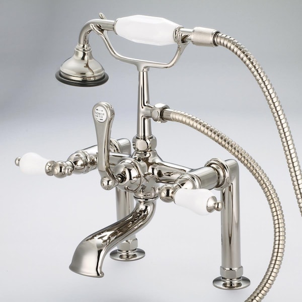 Water Creation Vintage Classic 7 in. Spread Deck Mount Tub Faucet - Polished Nickel, Ivory F6-0006-05-PL - main