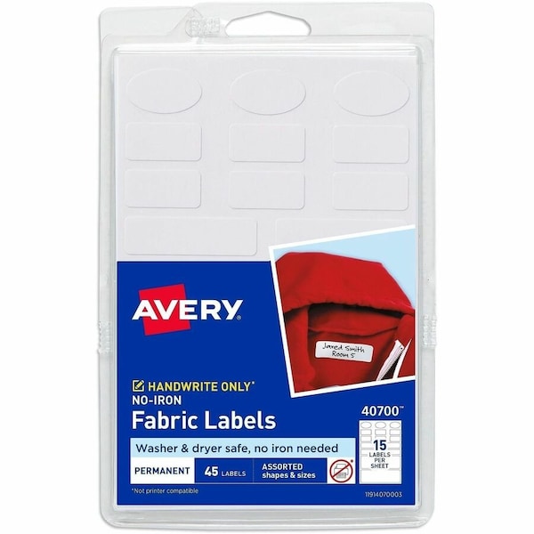 Avery No-Iron Clothing Labels, Washer and, PK45 40700 - main