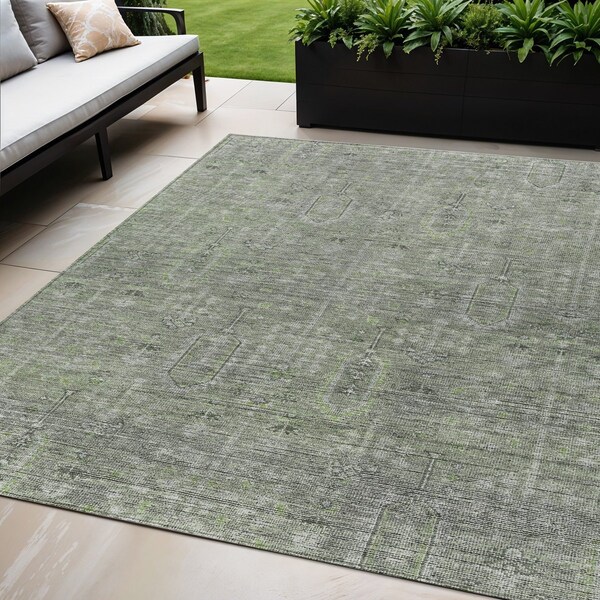 Homeroots 5' X 8' Fern Green And Gray Southwestern Washable Indoor Outdoor Area Rug 587045 - main