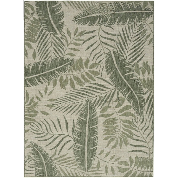 Homeroots 6' X 9' Ivory And Green Palm Leaf Indoor Outdoor Area Rug 550177 - main
