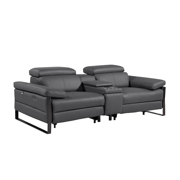 Homeroots 90in Dark Gray and Black Italian Leather Power Reclining Loveseat With Storage 720560 - main
