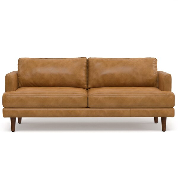 Homeroots 76" Sienna Leather Sofa With Brown Legs 640977 - main