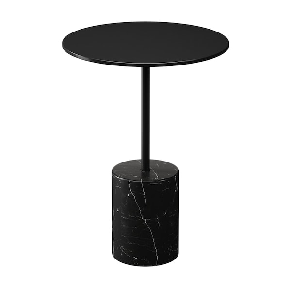 Homeroots 20" Black Steel And Marble Round End Table 520840 - main