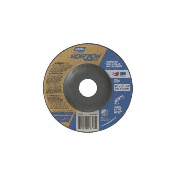 Norton Co Type 27 NorZon+ Depressed Center Wheel, 5 in Dia, 5/8 in Thick, 5/8 in Arbor, 20 Grit, 10PK 547-66252843332 - main