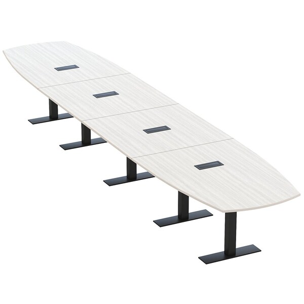 Skutchi Designs Arc Boat Conference Table With Power, 48 in W, 216 in L HAR-ABOT-48X216-T.BK-WA7976-EBLK - main
