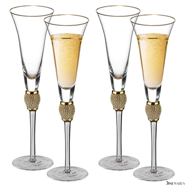 Dinewares 4 Piece Elegant Crystal Set Wedding Champagne Glasses with Diamond Rhinestone Accents and a QI004759.GD.4 - main