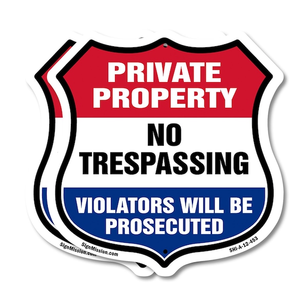 Signmission Private Property Shield Sign No Trespass, 12 inch X 12 inch, Aluminum Metal Sign, 2PK SHI-A-2PACK-12-453 - main