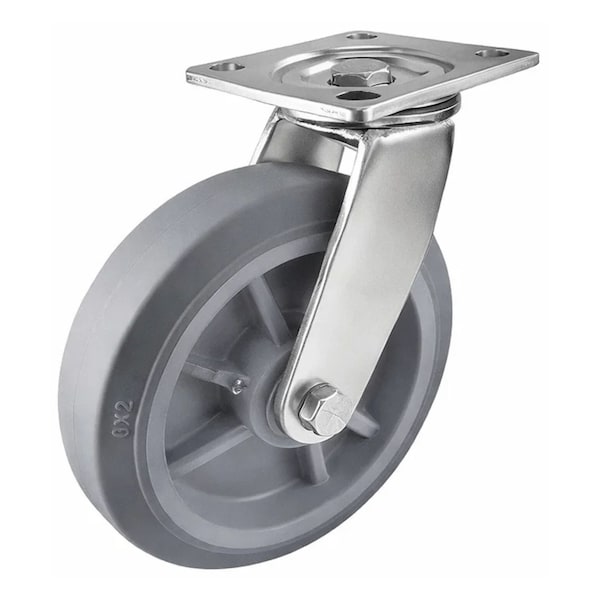Hyw Products Heavy Duty Caster 8in x 2in Non-Marking Rubber Wheel Stainless Steel - Rigid (Flat) 40-80R-A1-INF(FLAT)(STS) - main