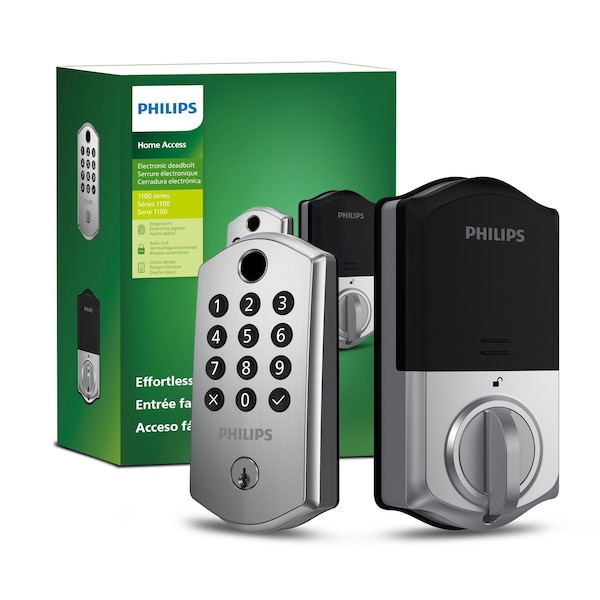 Philips Electronic Deadbolt Door Lock with Multiple Access Methods Including Fingerprint Reader DDLOM1011X-1H-SN - main