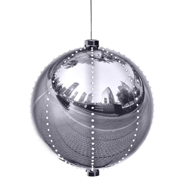 Santas Forest Ornament, 3 in H, Round Bulb, Plastic, Sliver, Internal Light/Music: Internal Light 60822 - main