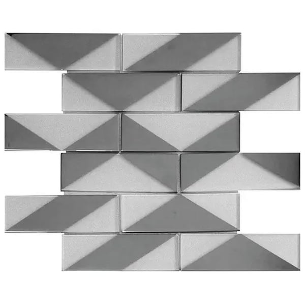 Apollo Tile Mirari 12x12 in. Gray, Silver Glossy Glass 3D Geometric Subway Mosaic Wall Tile, 5PK APLMNC8801BLA - main