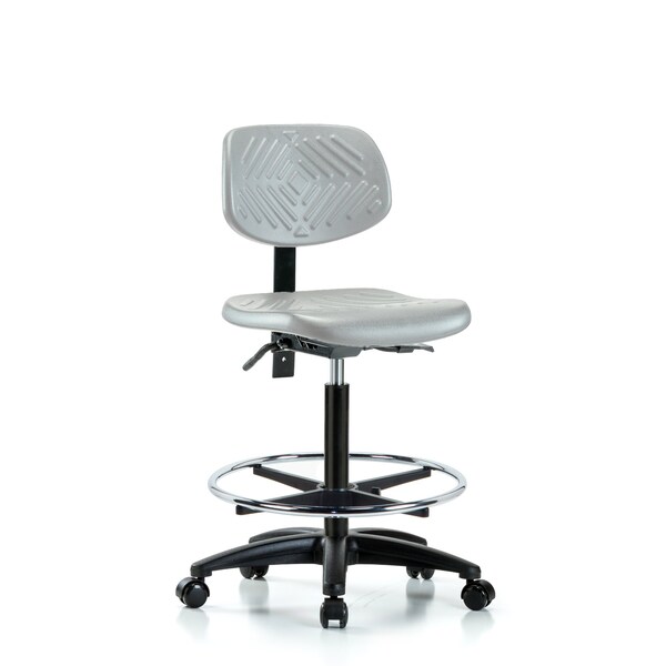 Blue Ridge Ergonomics Poly Chair-High Bench Height with Seat Tilt, Chrome Foot Ring, & Casters in Gray Poly PHBCH-RG-T1-A0-CF-RC-GRY - main
