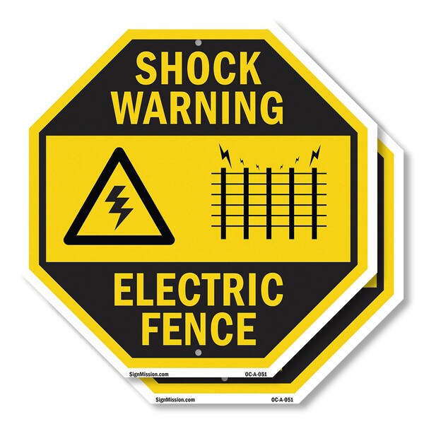 Signmission Shock Warning Electric Fence, 10 inch X 10 inch, Aluminum Metal Signs, 2PK OC-A-2PACK-10-51 - main