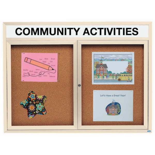 Aarco Enclosed Bulletin Board w/ Header Ivory Powder Coated Al Frame, 48''Hx60''W DCC4860RHIV - main