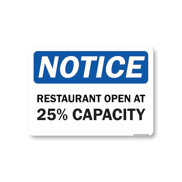 Signmission Public Safety, 18" Height, Peel And Stick Wall Graphic, 24" x 18", Restaurant Open 25% Capacity OS-NS-RD-1824-25461 - main