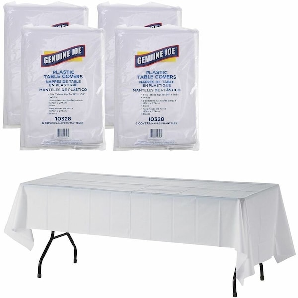 Genuine Joe Plastic Tablecovers - 108 x 54 - White, 125PK GJO10328CT - main
