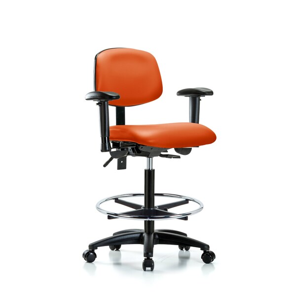 Blue Ridge Ergonomics High Bench Chair Chair, Vin, Hi Ben, Tilt AA CF Cast, Orange, Adjustable Arms, 26" to 35" Height, Vinyl BR-VHBCH-RG-T1-A1-CF-RC-8613 - main