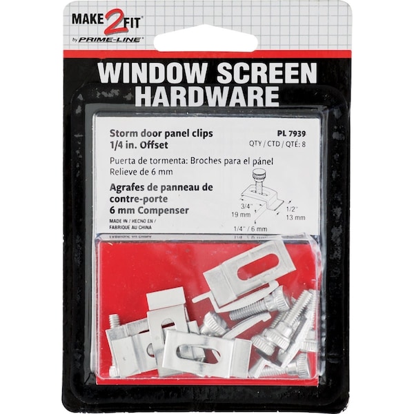 Prime-Line Mill 1/2'' W.x1/4'' H.x3/4'' L. Storm Door Panel Clip, 8PK PL7939 - main