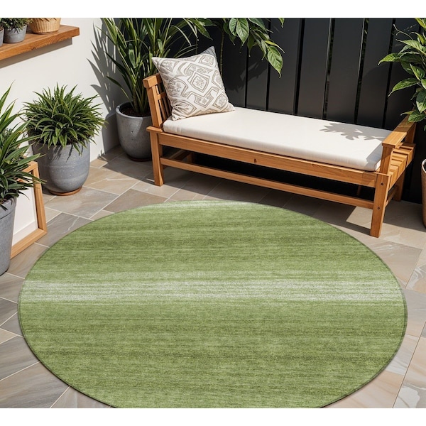 Homeroots 8' Green And Ivory Round Abstract Washable Indoor Outdoor Area Rug 599954 - main