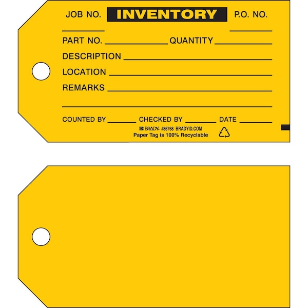 Brady Inventory Tag INVENTORY Paper 3 x 5.75 Black on Yellow 100/PK, 100PK 86768 - main