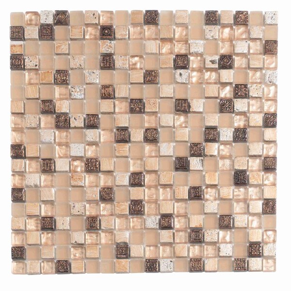 Apollo Tile Beige Brown 11.7 in x 11.7 in Glass, Resin Glossy Floor and Wall Mosaic Tile 4.75 sqft/case, 5PK APLBDA881521A - main