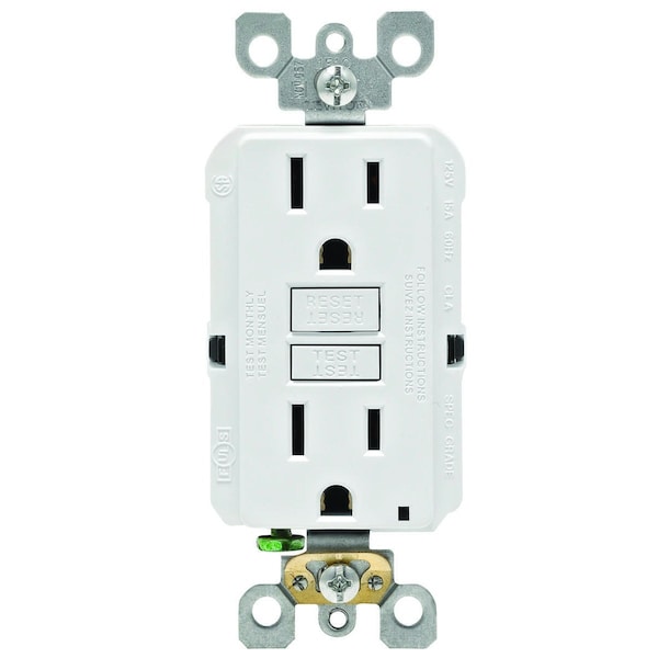 Leviton GFCI Receptacle/Outlet, 125 V, 15 A, NEMA: NEMA 5-15R, White, 3PK M02-GFNT1-03W - main