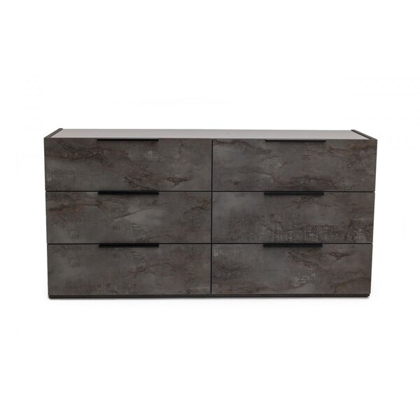 Homeroots 61" Grey Faux Marble Solid Manufactured Wood Six Drawer Double Dresser 490814 - main