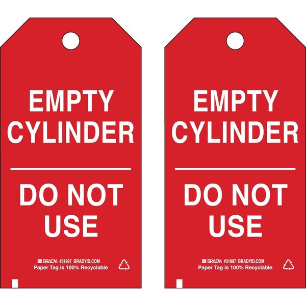 Brady Valve Indicator Tag EMPTY CYLINDER DO NOT USE Paper 5.75x3 White on Red 100/PK, 100PK 17923 - main