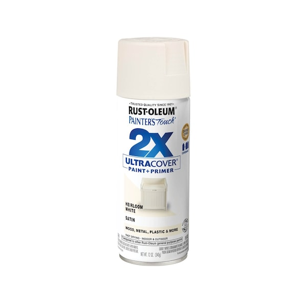 Rust-Oleum Spray Paint, Heirloom White, Satin, Solvent, 12 Oz 334071 - main