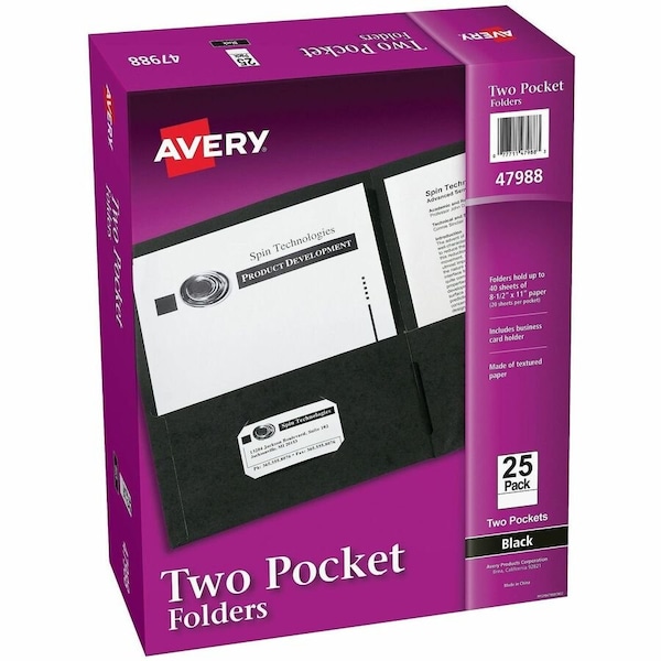Avery reg Letter Pocket Folder, Black, 125PK AVE47988CT - main