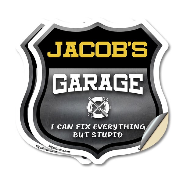 Signmission Jacob's Garage I Can Fix Everything But Stupid, 6 inch X 6 inch, Vinyl Decal, 2PK SHI-D-2PACK-6-490-JACOB - main