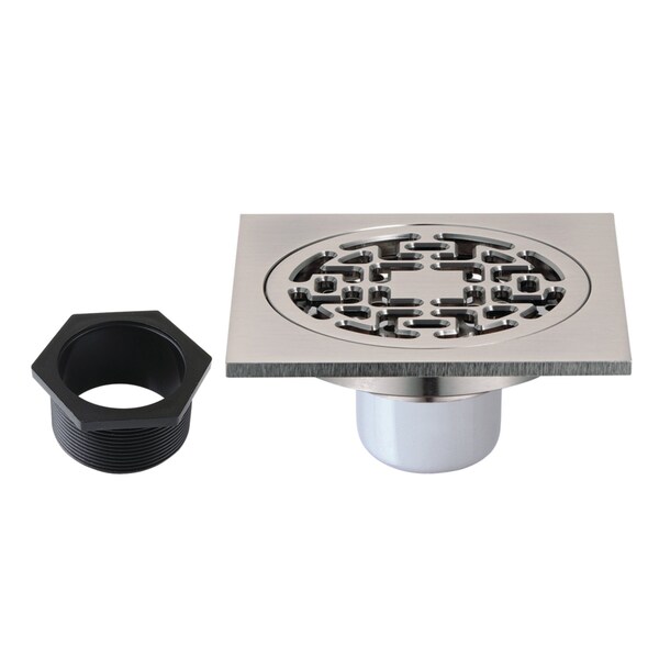 Kingston Brass 4" Brass Square Grid Shower Drain with Flange, Brushed Nickel BSF4272BN - main